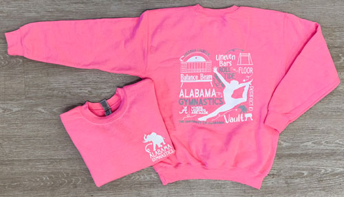 Youth Pink Alabama Gymnastics Crewneck Sweatshirt