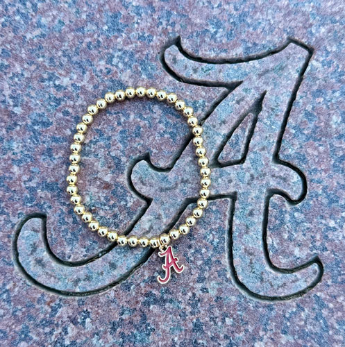 Script A Gold Bead Stretch Bracelet