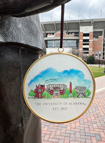 Alabama Skyline Brass & Glass Christmas Ornament