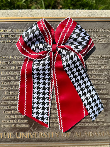 Houndstooth/Crimson Moonstitch Pony Tail Bow