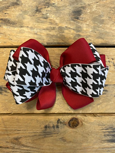 Large Crimson & Houndstooth Hairbow