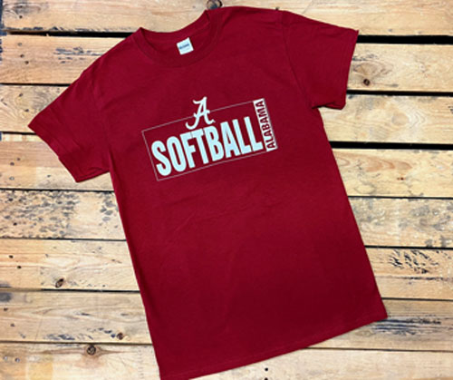 Alabama/Script A Softball Short Sleeve Tee
