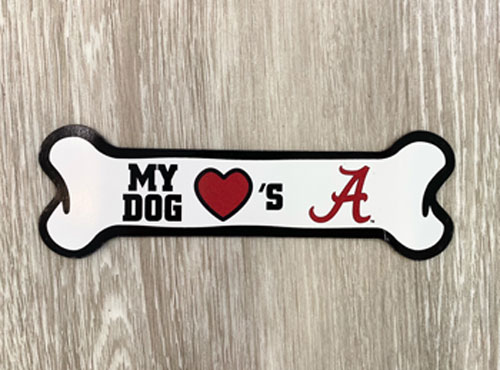 My Dog Loves Alabama Bone Shaped Car Magnet