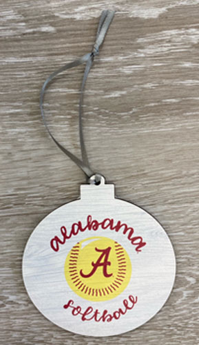 Alabama Softball Wood Christmas Ornament