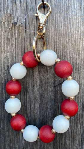 Crimson/White Wood Bead Keychain