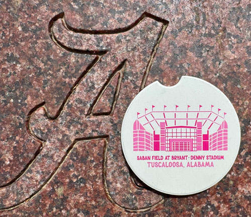 Pink Bryant Denny Stadium Car Coaster